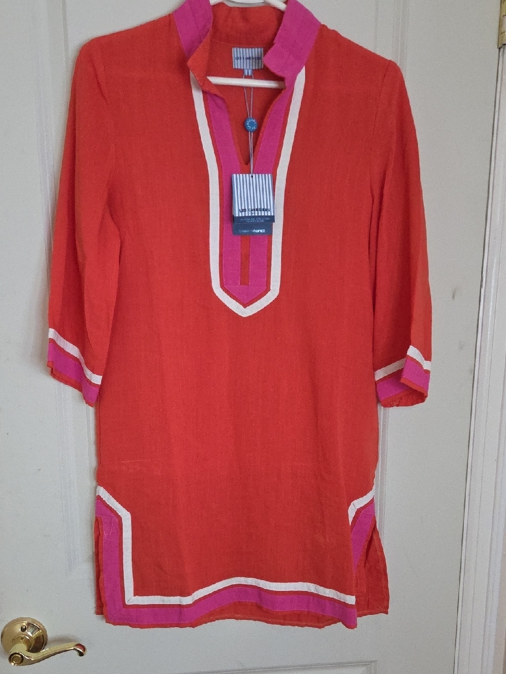 Les Canabiers-Bright Linen Coral and Pink Tunic Dress (European Modern)